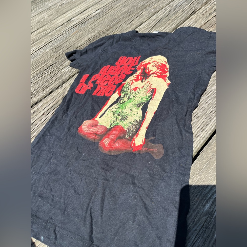 Black Graphic T-Shirt with Red and Green Design, BRITNEY , PIECE OF ME , sz med